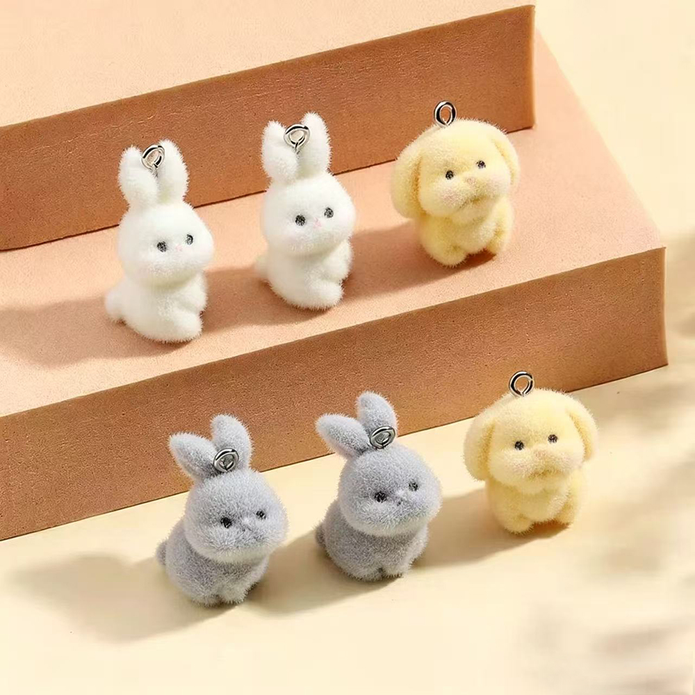 Resin Craft Projects - 10 шт., флокированные маленькие кролики, подвески